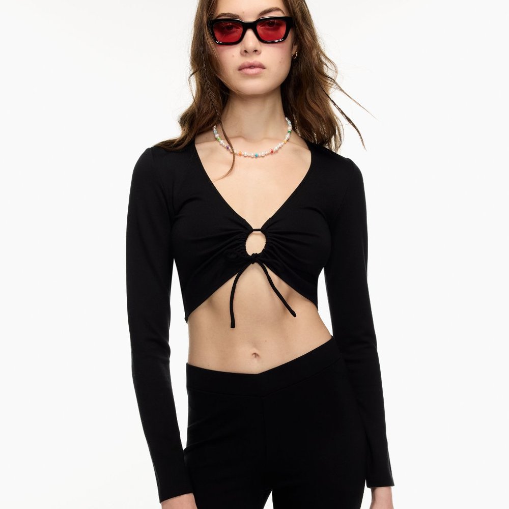 Sunday Best Far Out V-neck Cropped Longsleeve w/ cutout NWOT